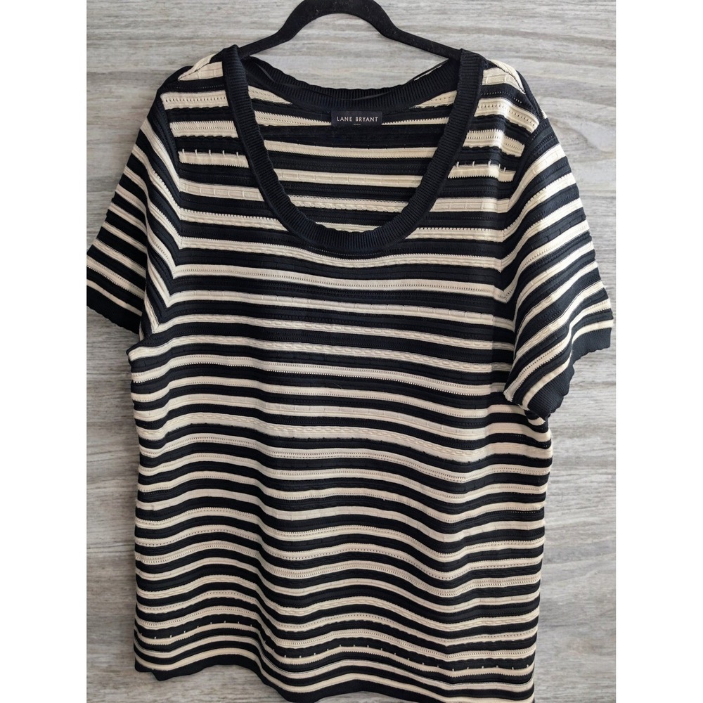 Lane Bryant Top Sweater Plus Size 22/24 22 24 Black White Striped Knit Textured